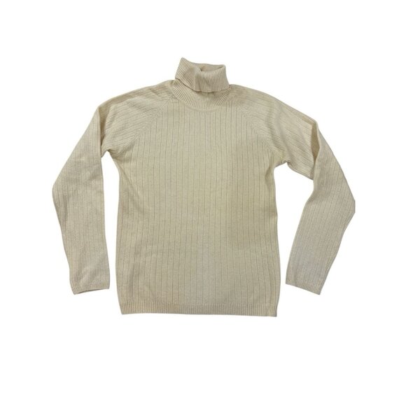 Women’s Cream Wool Ribbed Turtleneck Sweater Size Small - Picture 4 of 5